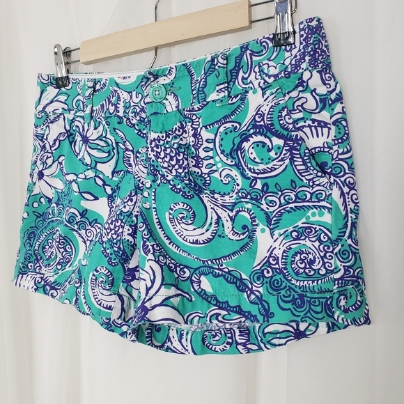 Lilly Pulitzer The Callahan Short 100% cotton teal blue white paisley size 2 - Picture 3 of 7